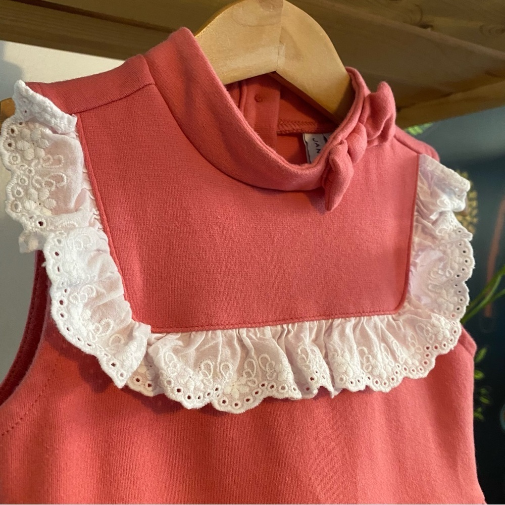 Janie and Jack Pink White Eyelet Ruffle Ponte Dress 4t - Picture 8 of 14